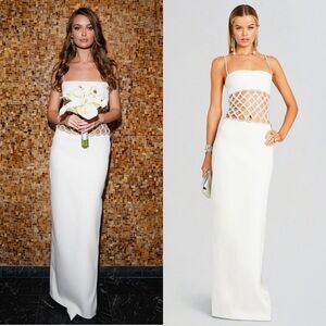 NWT RETROFETE Crystal & Pearl Embellished Lattice Waist Cutout Sleeveless Gown S